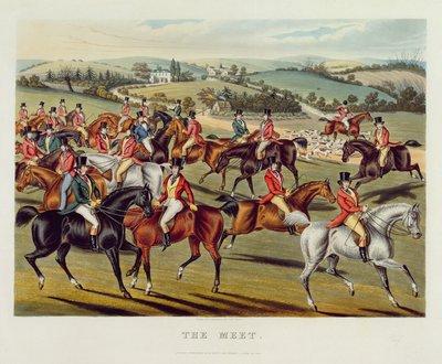 „The Meet”, I. tábla a „Fox Hunting”-ból, 1838 (kézzel színezett akvatinta) alkotó: Charles Hunt