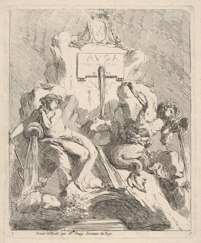 Tervezés egy szökőkúthoz, bal oldalán ülő nimfával és kagylót a szájához tartó tritonnal..., 1768. alkotó: Charles Hutin