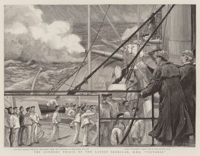 A legújabb vaskalapos tüzérségi próbái, HMS Victoria alkotó: Charles J. Staniland
