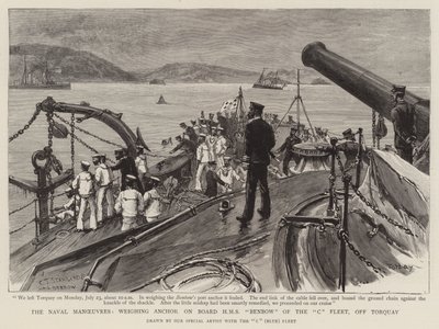 A haditengerészeti manőverek, horgonyt vetve a C-flotta HMS Benbow fedélzetén, Torquay előtt. alkotó: Charles J. Staniland