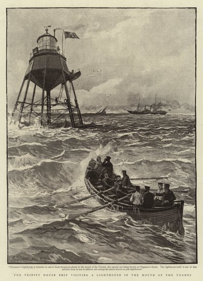 A Trinity House hajó meglátogat egy világítótornyot a Temze torkolatában alkotó: Charles J. Staniland