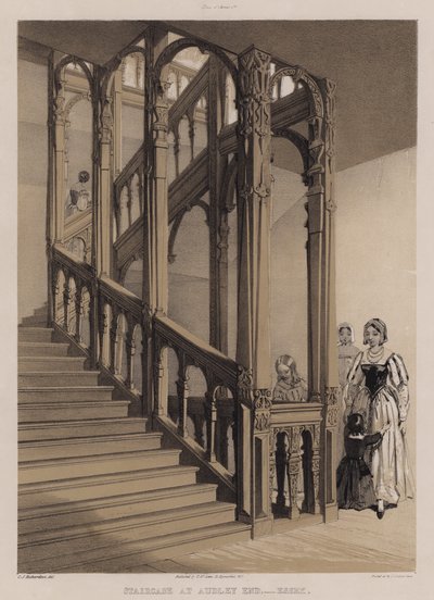 Lépcsőház Audley Endben, Essex (színes litó) alkotó: Charles James Richardson