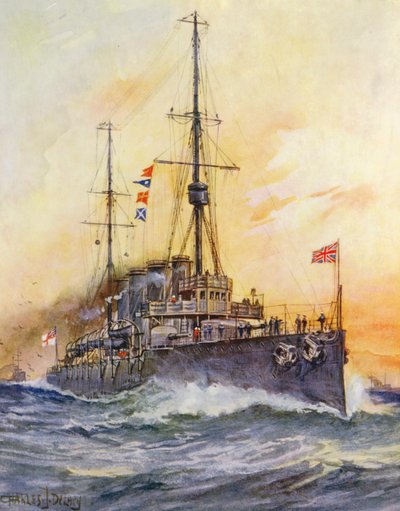 Modern acél csatahajó (színes litográfia) alkotó: Charles John de Lacy