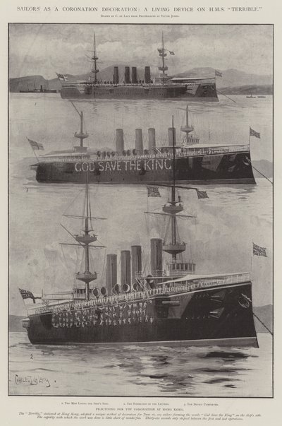 A tengerészek koronázási díszként, élő eszköz a HMS Terrible-n alkotó: Charles John de Lacy