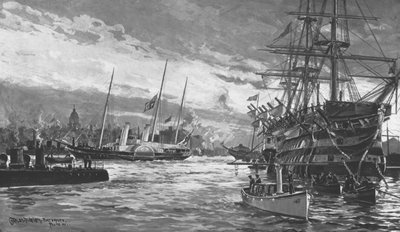 Viktória királynő temetése...A Royal Yacht Alberta belép Portsmouth kikötőjébe...1901. alkotó: Charles John de Lacy