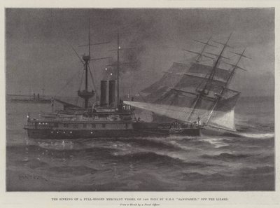 A HMS Sanspareil elsüllyesztette egy 1400 tonnás, teljesen felszerelt kereskedelmi hajót a Lizard mellett alkotó: Charles John de Lacy
