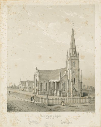 Burton-upon-Trent – Christ Church and Schools: metszet, nd [1789-1850] (nyomtatás) alkotó: Charles Joseph Hullmandel