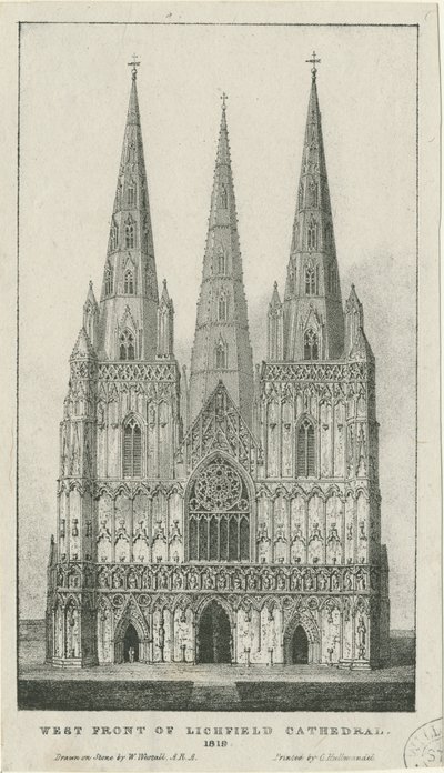 Lichfield katedrális – nyugati front: metszet, 1819 alkotó: Charles Joseph Hullmandel