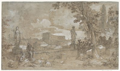 Kilátás a farnéziai kert egy részére a Palatinus-dombon Rómában alkotó: Charles Joseph Natoire