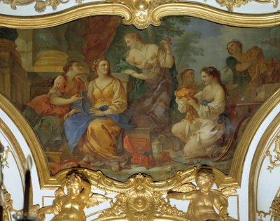 Psyche megmutatja tresorait nővéreinek Charles Joseph Natoire mennyezeti festménye (Charles-Joseph Natoire alkotó: Charles Joseph Natoire