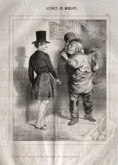 A modor jelenetei: Megengeded, hogy meggyújtsam az égőmet? alkotó: Charles Joseph Traviès de Villers