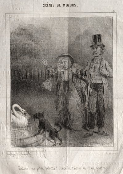 A modor jelenetei: Bellotte! kis Bellote-om! el akarod hagyni ezt a csúnya halat!. alkotó: Charles Joseph Traviès de Villers