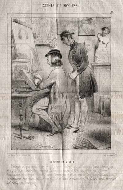 Az illem színterei: A látogatás joga. Remélem nem zavarlak?... alkotó: Charles Joseph Traviès de Villers