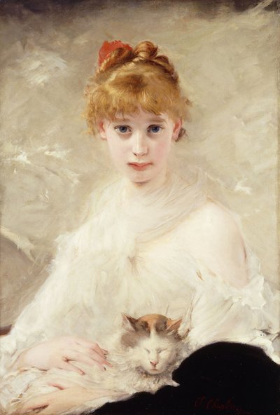 Fiatal lány macskával; A lány a macskával, alkotó: Charles Joshua Chaplin