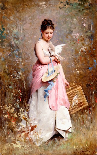 Fiatal lány galambokkal, alkotó: Charles Joshua Chaplin