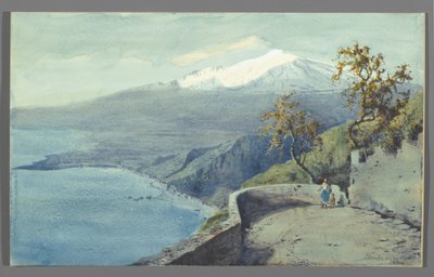 Kilátás az Etnára Taorminából, Szicíliából, 1925 (wc papíron, kartonra szerelve) alkotó: Charles King Wood