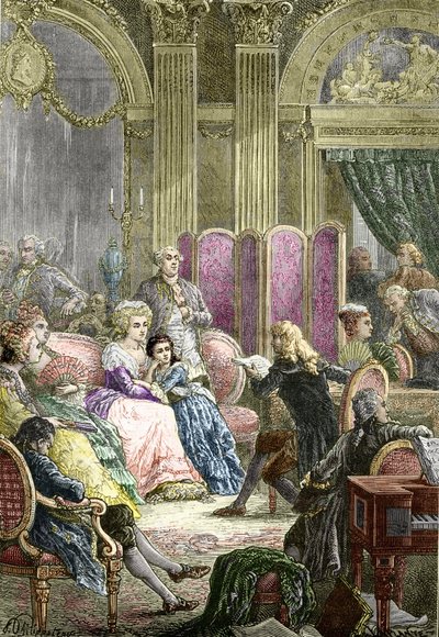 Suzanne Curchod és Madame Necker szalonja (metszet) alkotó: Charles Laplante