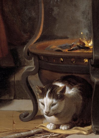 A Jézus gyermek álma A tűzhely alatt alvó macskát ábrázoló részlet. Charles Lebrun (Le Brun) festménye (1619-1690) 1655 V. 0,87x1,18 m alkotó: Charles Le Brun