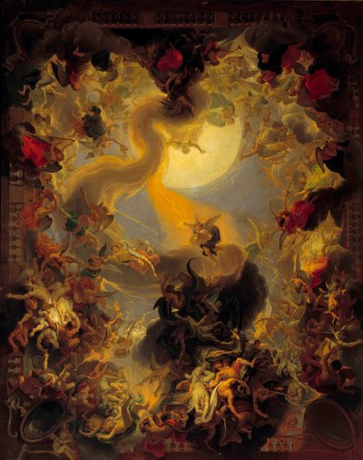 A lázadó angyalok bukása. Charles Lebrun (Le Brun) festménye (1619-1690) alkotó: Charles Le Brun