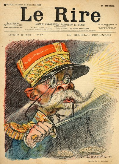 Zurlinden tábornok karikatúrája, a „Le Rire” címlapjáról, 1898. szeptember 24. (színes litó) alkotó: Charles Leandre