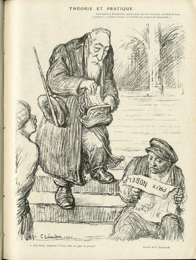 Illusztráció: Charles Leandre (1862-1934) a Le Rire-ben, 21.12.31 - Elmélet és gyakorlat - Nobel-díj - Lenine, Franciaország Anatole alkotó: Charles Leandre