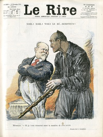 Charles Leandre (1862-1934) illusztrációja a Le Rire borítójára, 22.12.23 - Noel Noel - köztársasági elnök - Poincare Raymond, Mussolini Benito, Tamer alkotó: Charles Leandre