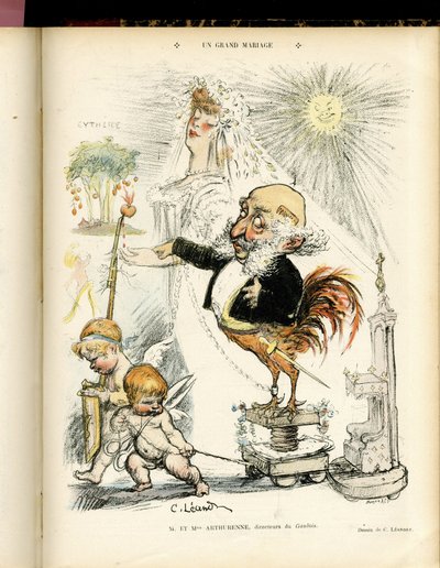 Illusztráció Charles Leandre-ről (1862-1934) a Le Rire-ben, 2004.10.22. - Nagyszerű házasság - Házasság - Rooster, Meyer Arthur - Állatosítás alkotó: Charles Leandre