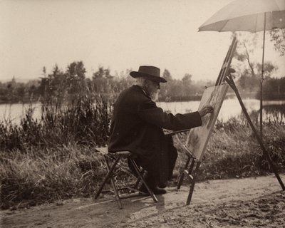 A festő, Lhermitte Léon (1844-1925), miközben a Marne-i parton dolgozott, nem messze ingatlanától, 1914-1915 körül, Franciaországban alkotó: Charles Lhermitte