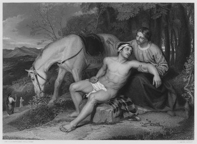Az irgalmas szamaritánus, a királyi gyűjtemény képéről (metszet) alkotó: Charles Lock (after) Eastlake