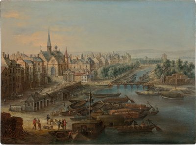 Kilátás az Arzenálra, a Saint Paul kikötőre és a quai des Célestins-re Párizsban, 1730-as évek. alkotó: Charles Léopold van Grevenbroeck