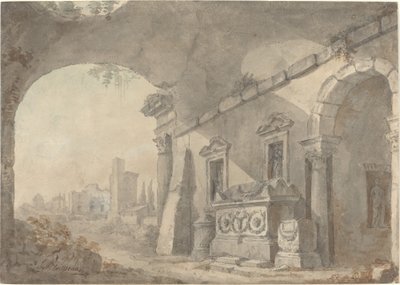 Római romok sírral alkotó: Charles Louis Clerisseau