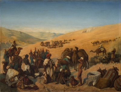 Karavánok megállása Saba Beersheba kútjánál a sivatagban Hebrontól délre, 1850. alkotó: Charles Louis Fredy de Coubertin