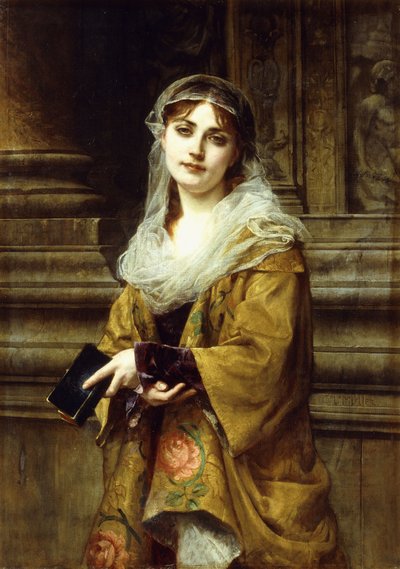 Egy fiatal nő a templomon kívül, alkotó: Charles Louis Lucien Muller