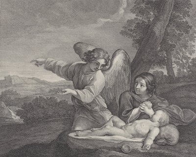 Az angyal megjelenik Hágárnak a vadonban, amint kezét összekulcsolja az álom mellett..., 1700-28. alkotó: Charles Louis Simonneau