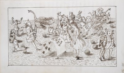 Alice és a Vörös Királynő krokettet játszanak, illusztráció az Alice Csodaországban IV. fejezetéből (toll és tinta papíron) alkotó: Charles Lutwidge Dodgson