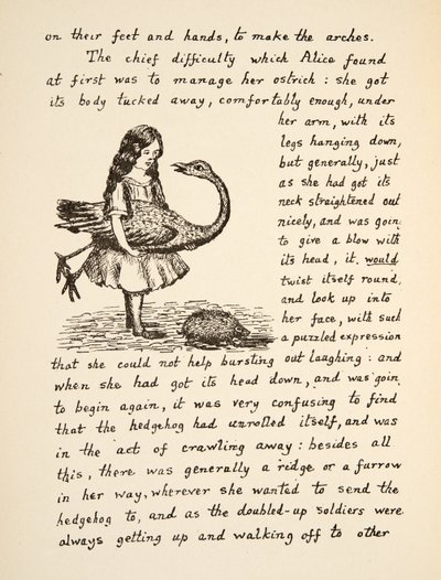 Alice tartja a struccát, illusztráció az Alices Adventures Under Ground-ból, pub. 1886 (fax) alkotó: Charles Lutwidge Dodgson