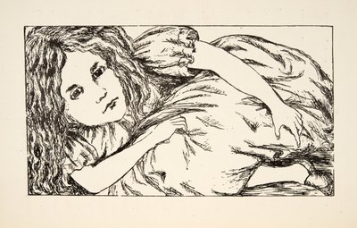 Alice a fehér nyulak házában, illusztráció az Alices Adventures Under Ground című könyvből, pub. 1886 (fakszimile) alkotó: Charles Lutwidge Dodgson