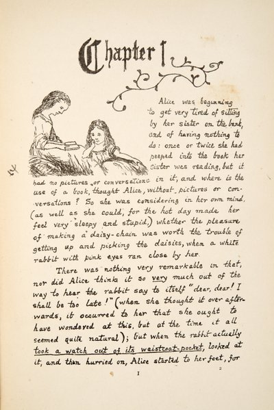 Alice a nővérével, illusztráció az Alices Adventures Under Ground-ból, kocsma. 1886 (fax) alkotó: Charles Lutwidge Dodgson