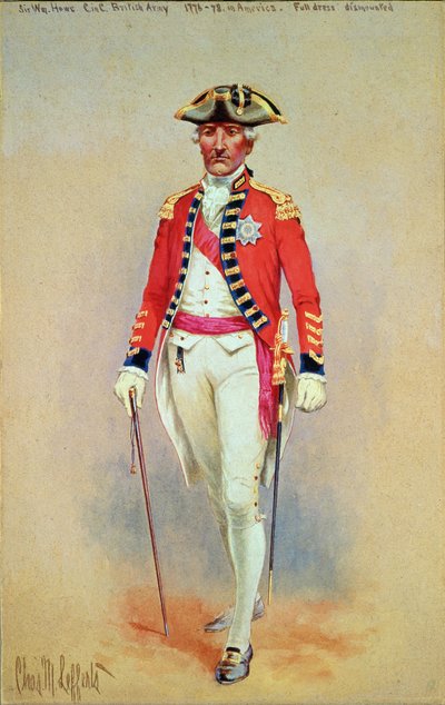 Sir William Howe, a brit hadsereg főparancsnoka (1776-78) teljes ruhában leszállt a lováról alkotó: Charles MacKubin Lefferts