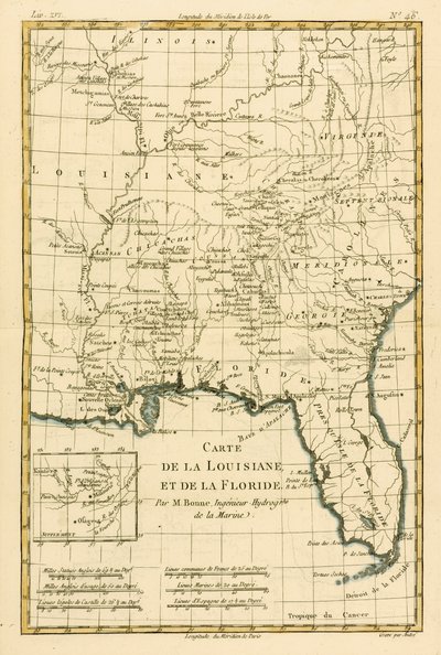 Louisiana és Florida, Guillaume Raynal (1713-96) „A földgömb összes ismert részének atlasza” című művéből, J L Pellet, Genf, 1780 alkotó: Charles Marie Rigobert Bonne
