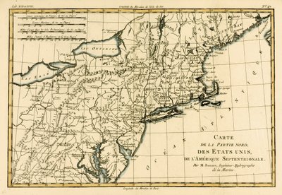 Amerika északkeleti partvidéke, Guillaume Raynal (1713-96) „A földgömb összes ismert részének atlasza” című művéből, J L Pellet, Genf, 1780 alkotó: Charles Marie Rigobert Bonne