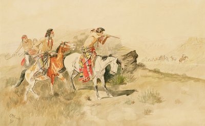 Attack on the Muteers, 1895 körül (ceruza és WC papíron) alkotó: Charles Marion Russell