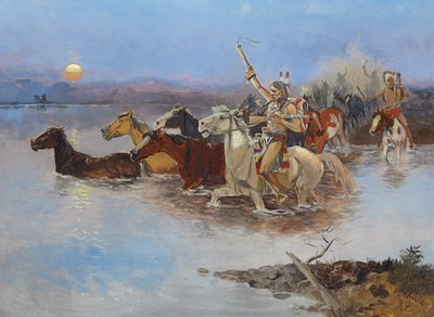 Átkelés a folyón, 1895 körül alkotó: Charles Marion Russell