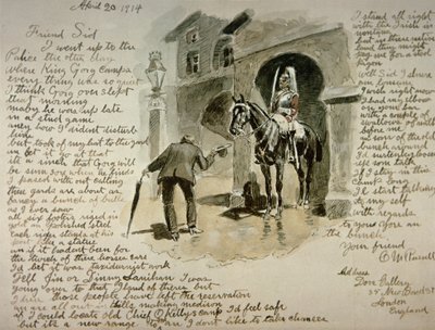 Illusztrált levél, 1914. április 20. (toll és tinta, mosás papíron) alkotó: Charles Marion Russell