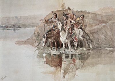Indián "háborús párt" (akvarell papíron) alkotó: Charles Marion Russell