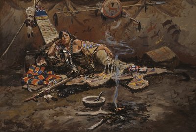 Waiting And Mad (olaj a fedélzeten, masonitra szerelve) alkotó: Charles Marion Russell