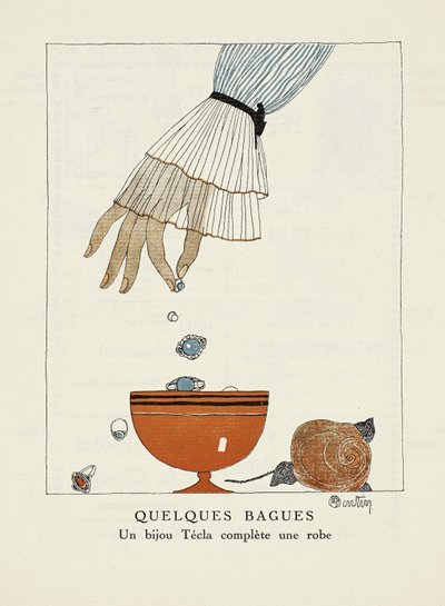 A "Tecla" reklámja, a Gazette de Bon Ton, pub. 1920 alkotó: Charles Martin