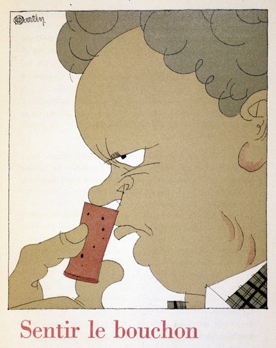 Feeling the cork - in ""Monseigneur le vin"", Charles Martin rajza (1884-1934), Etablissements Nicolas füzet alkotó: Charles Martin