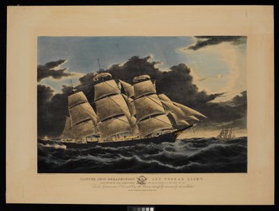 A Dreadnought Clipper hajó a Tuskar Lightnál 12 1/2 napra New Yorkból, a híres áthaladáson a liverpooli dokkba 13 nap 11 óra alatt 1854. december... (litográfia, színes) alkotó: Charles & Mcfarlane Duncan (1818 1865) Parsons