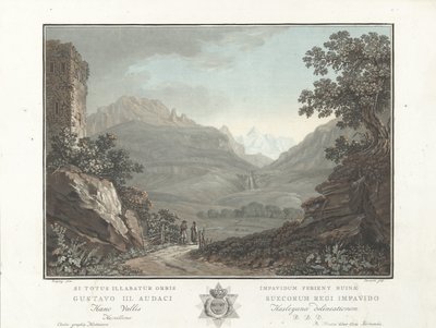 Berglandschap Zvájcban Kilátás az Oberhashi-völgyre (cím a tárgyon) Figyelemre méltó kilátás a svájci hegyekre (sorozat címe) alkotó: Charles Melchior Descourtis